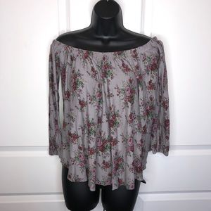 Grey Floral Off Shoulder Top